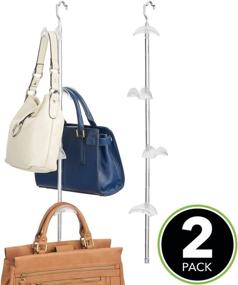 img 3 attached to 👜 mDesign Aluminum Hanging Storage Organizer for Purses, Backpacks, Satchels, Crossovers, Handbags - Closet Rod Hanger with 4 Hooks - 2 Pack - Silver/Frost