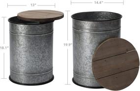 img 1 attached to 🛋️ Set of 2 Galvanized Storage Ottomans with Wooden Lids - Rustic Farmhouse Accent Side Tables and End Table Bins