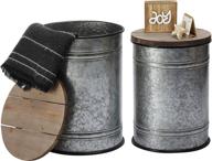 🛋️ set of 2 galvanized storage ottomans with wooden lids - rustic farmhouse accent side tables and end table bins logo