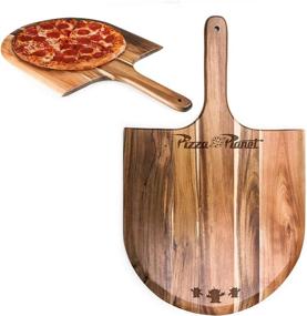 img 1 attached to Disney Pixar Toy Story Pizza Planet Acacia Wood Pizza Peel Serving Paddle Bread Peel (Acacia Wood) (891-00-512-043-13) by TOSCANA, a Picnic Time brand