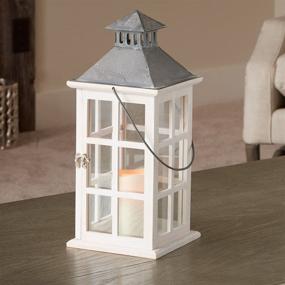 img 3 attached to 🏮 Enhance Your Décor with Smart Design 84068-LC Camden Lantern: Antiqued White Frame, Amber LED Light & Elegant Wood Craftsmanship