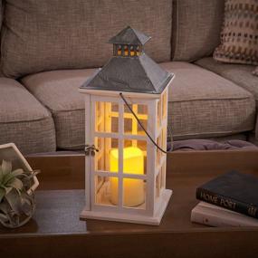 img 2 attached to 🏮 Enhance Your Décor with Smart Design 84068-LC Camden Lantern: Antiqued White Frame, Amber LED Light & Elegant Wood Craftsmanship