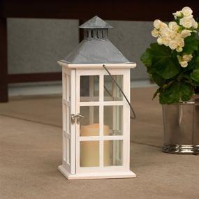 img 1 attached to 🏮 Enhance Your Décor with Smart Design 84068-LC Camden Lantern: Antiqued White Frame, Amber LED Light & Elegant Wood Craftsmanship