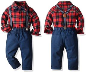 img 3 attached to 👦 Stylish Boys Clothes Set: Toddler Gentlemen Suit with Bow Tie, Long Sleeve Shirt, Suspenders Pants