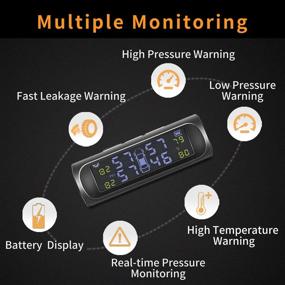 img 2 attached to Система беспроводного мониторинга давления в шинах на солнечных батареях для автомобилей и внедорожников: полный набор режимов тревоги с четырьмя внешними датчиками давления в шинах CooMees.