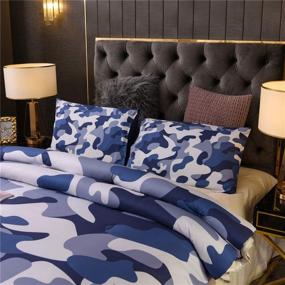 img 2 attached to 🔵 Holawakaka Boys Camouflage Comforter Set, Kids Teens Blue Camo Quilted Bedding Sets Army Bedspread - Twin Size