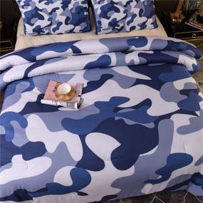 img 3 attached to 🔵 Holawakaka Boys Camouflage Comforter Set, Kids Teens Blue Camo Quilted Bedding Sets Army Bedspread - Twin Size