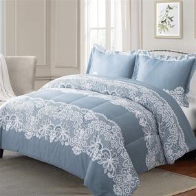 img 4 attached to Pro Space King Size Bedding Set: Blue Comforter with Lace Detailing, Ultra Soft Microfiber Fabric, Lightweight & Cozy, Includes 2 Pillow Shams