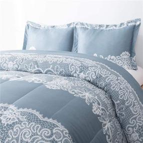 img 2 attached to Pro Space King Size Bedding Set: Blue Comforter with Lace Detailing, Ultra Soft Microfiber Fabric, Lightweight & Cozy, Includes 2 Pillow Shams