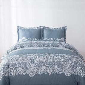 img 3 attached to Pro Space King Size Bedding Set: Blue Comforter with Lace Detailing, Ultra Soft Microfiber Fabric, Lightweight & Cozy, Includes 2 Pillow Shams