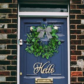 img 3 attached to 🌿 20" Eucalyptus Wreath with Plaid Ribbon and Sign - Elegant Front Door Wreath for Indoors and Outdoors