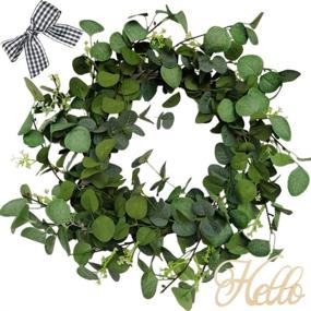 img 4 attached to 🌿 20" Eucalyptus Wreath with Plaid Ribbon and Sign - Elegant Front Door Wreath for Indoors and Outdoors