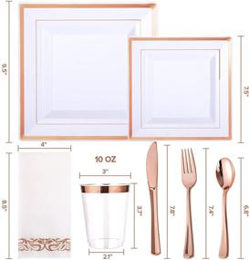 img 3 attached to 210 Piece Rose Gold Dinnerware Set for 30 Guests - Party Supplies with Rose Gold Rim Plastic Plates, Silverware, Cups, and Linen Paper Napkins - Ideal for Graduation and Events in Rose Gold