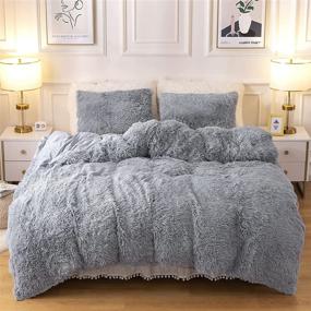 img 3 attached to 🛏️ Luxurious Plush Fluffy Duvet Cover: Oeko-TEX Certified Ultra Soft Crystal Velvet Bedding with Zipper Closure - Queen Size, Gray