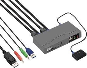 img 4 attached to 🔀 CKLau 2 Port Displayport Cable KVM Switch: Wireless Keyboard Mouse Support, Remote Switching, 4K@60Hz DP 1.2 Version