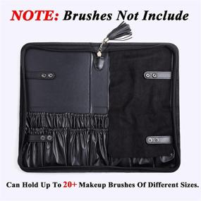 img 3 attached to 👜 Rownyeon Professional Makeup Brush Organizer Bag - Travel-Ready Cosmetic Case for Makeup Artists - Black Leather Handbag Storage by CAMDEEZ