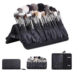 img 4 attached to 👜 Rownyeon Professional Makeup Brush Organizer Bag - Travel-Ready Cosmetic Case for Makeup Artists - Black Leather Handbag Storage by CAMDEEZ