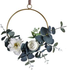 img 1 attached to 🌸 Set of 3 Handcrafted Floral Hoop Wreaths - Clematis and Rose Flowers with Eucalyptus Greenery Metal Hanging Hoops for Wedding Arch Backdrops, Bridal & Baby Shower Wall Decor