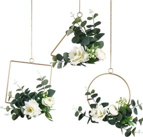 img 4 attached to 🌸 Set of 3 Handcrafted Floral Hoop Wreaths - Clematis and Rose Flowers with Eucalyptus Greenery Metal Hanging Hoops for Wedding Arch Backdrops, Bridal & Baby Shower Wall Decor