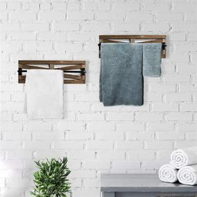 img 2 attached to 2PCS Rustic Wall Mounted Towel Rack: Wood Hanging Bathroom Towel Holder for Kitchen & Bathroom Storage (Brown)