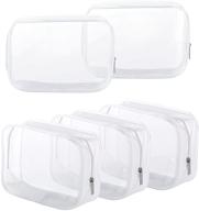 🛍️ compact and versatile: 5 pack clear pvc zippered toiletry carry pouches for tsa approved, portable cosmetic makeup and travel bag in small size, white logo