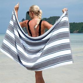 img 3 attached to 🏖️ Arkwright Oversized Extra Thick Beach Towel (35x70 in., 600 GSM), 1 Luxury Pool Towel, Extra Large Bath Towel - Gray/Navy