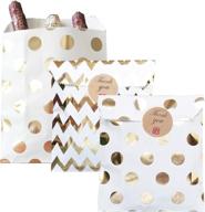 🛍️ set of 50 food safe kraft paper party favor bags, 57 inches, natural (biodegradable) with vibrant colored candy cookie buffet bags - flat bags with 48 chevron and polka dot patterned stickers, gold foil logo