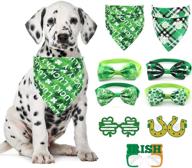 🍀 poseitiks st. patrick's day dog bandana set - 9pcs: adjustable three leaf bandanas, green assorted bow ties, lucky green eyeglass. perfect cat and dog costume! логотип