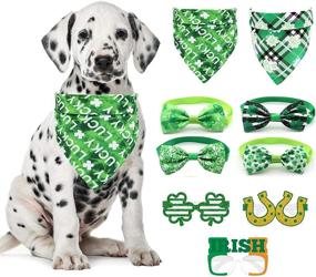 img 4 attached to 🍀 PoSeitiks St. Patrick's Day Dog Bandana Set - 9PCS: Adjustable Three Leaf Bandanas, Green Assorted Bow Ties, Lucky Green Eyeglass. Perfect Cat and Dog Costume!