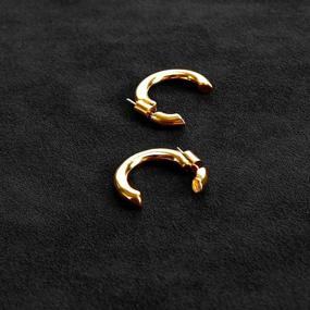 img 1 attached to 18k Gold Plated Copper Hoops Earrings for Women, Men, Girls, and Boys - Lightweight Trendy Semicircle C-Shaped Chunky Open Hoops with Safety Pin Diameter - Jeensley Gold Hoops