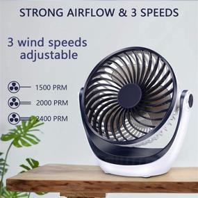 img 3 attached to 💨 Aluan Desk Fan: Compact Rechargeable Table Fan with Powerful Airflow - 3 Speeds, 360°Rotatable Head - Ideal for Home, Office, Bedroom, and Desktop Use