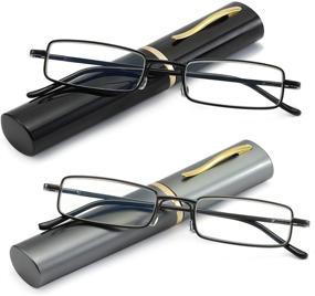 img 3 attached to OWTXIS Blue Light Blocking Reading Glasses - Slim Pocket Readers with Pen Clip Case Lightweight Mini Readers