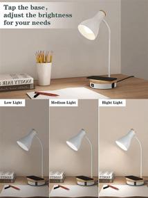 img 1 attached to 💡 Metal Arc Design Desk Lamp with Touch Control, AC Outlet, 3 Way Dimmable Bedside Nightstand Light – White for Bedroom, Study Room, and Office