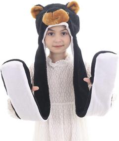 img 2 attached to 🧢 Calvertt Plush Novelty 3-in-1 Animal Hat with Built-in Earmuffs, Scarf, Gloves