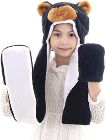 img 3 attached to 🧢 Calvertt Plush Novelty 3-in-1 Animal Hat with Built-in Earmuffs, Scarf, Gloves