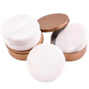 img 4 attached to 4-Pack WXJ13 Large Loose Powder Puff (4.12 Inch) with 2-Pack Gold Metal Powder Box - Smooth & Soft Puff with Ribbon Band Handle for Body Loose Powder