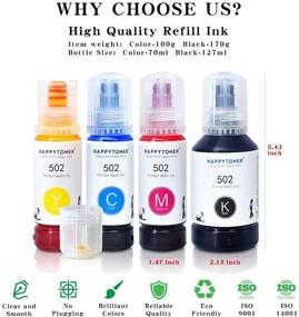 img 1 attached to 🖨️ HAPPYTONER Compatible 502 T502 Refill Ink Bottles for EcoTank ET-3750 ET-3760 ET-4750 ET-2750 ET-2760 ET-2700 ET-4760 ET-3700 ET-3710 ET-15000 ST-2000 ST-3000 ST-4000 Printer (4-Pack)