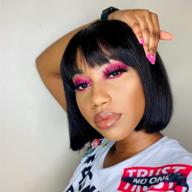 💁 chic and natural 8inch bob wig for black women: straight human hair with bangs, machine made, none-lace front brazilian wig logo