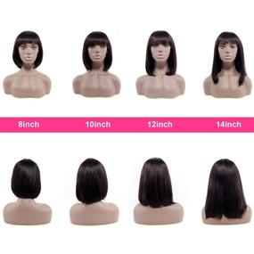 img 1 attached to 💁 Chic and Natural 8inch Bob Wig for Black Women: Straight Human Hair with Bangs, Machine Made, None-Lace Front Brazilian Wig