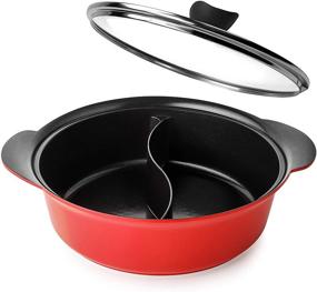 img 4 attached to 🔴 Haufson Yin Yang Non-Stick Hot Pot: Professional Kitchenware for Home Cooking (Red)