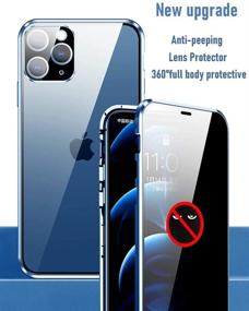 img 3 attached to 📱 Upgraded KumWum Anti Peep Case for iPhone 12 Mini Magnetic Cover - Blue | 360 Double-Sided Tempered Glass Aluminium Bumper with Camera Lens Protector