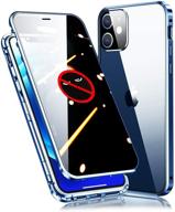 📱 upgraded kumwum anti peep case for iphone 12 mini magnetic cover - blue | 360 double-sided tempered glass aluminium bumper with camera lens protector logo