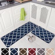 🚪 carvapet microfiber moroccan trellis kitchen mat bath rug set - non-slip soft runner carpet for kitchen, bathroom, or entryway, navy - 2 piece set (17"x48" and 17"x24") logo