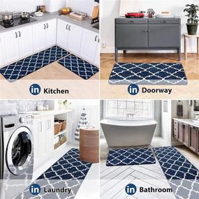 img 1 attached to 🚪 Carvapet Microfiber Moroccan Trellis Kitchen Mat Bath Rug Set - Non-Slip Soft Runner Carpet for Kitchen, Bathroom, or Entryway, Navy - 2 Piece Set (17"x48" and 17"x24")