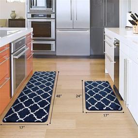 img 3 attached to 🚪 Carvapet Microfiber Moroccan Trellis Kitchen Mat Bath Rug Set - Non-Slip Soft Runner Carpet for Kitchen, Bathroom, or Entryway, Navy - 2 Piece Set (17"x48" and 17"x24")