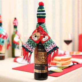img 1 attached to 🎄 Christmas Wine Bottle Cover Set: Festive Ugly Scarf & Hat Decorations for Holiday Parties - Santa Claus, Reindeer, Xmas Tree Included