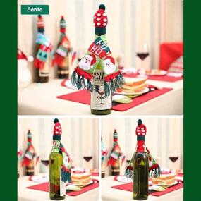 img 2 attached to 🎄 Christmas Wine Bottle Cover Set: Festive Ugly Scarf & Hat Decorations for Holiday Parties - Santa Claus, Reindeer, Xmas Tree Included