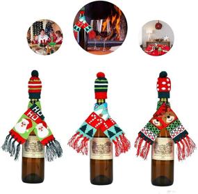 img 4 attached to 🎄 Christmas Wine Bottle Cover Set: Festive Ugly Scarf & Hat Decorations for Holiday Parties - Santa Claus, Reindeer, Xmas Tree Included