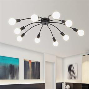 img 4 attached to 💡 Qcyuui Modern Black 10-Light Ceiling Light Fixtures - Sputnik Design with Industrial Semi Flush Mount and E26 Base for Kitchen, Living, and Dining Areas