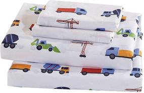 img 1 attached to 🏗️ Elegant Home Multicolor Construction Equipment Trucks Cement Mixers Backhoe Cranes Design 7 Piece Comforter Bedding Set for Boys/Kids Bed in a Bag with Sheet Set - Construction Blue (Queen Size)